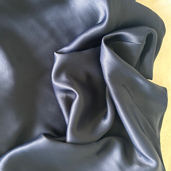 Zara Satin High Waist Midi Skirt in Navy Blue - Picture 9 of 12